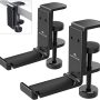 Foldable Headphone Stand Under Desk, Metal Headset Holder Hook for Desk with Cable Organizer, Space-Saving Desk Bag Hook & Backpack Hanger for Gaming Office, Universal Fit, Black - Image 1