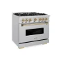 ZLINE - 36 in. Wide 6 Burner 5.2 cu. ft.  Autograph Classic Dual Fuel Freestanding Range with Champagne Bronze Accents - Stainless Steel - Image 3
