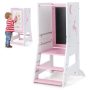 Toddler Kitchen Stool Baby Standing Tower with Chalkboard and Whiteboard - Image 2