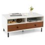 2 Tier 40 Inch Length Modern Rectangle Coffee Table with Storage Shelf and Drawers - Image 3