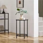 Renwick Round Metal and Glass Top Accent Table, Black - Image 1
