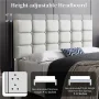 Renwick Full Size Upholstered Platform Bed with Square Tufted Headboard, Beige - Image 4