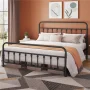 Alden Design King Size Metal Platform Bed Frame with High Headboard and Footboard, Adult, Black - Image 3