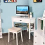 Costway Triangle Computer Desk Corner Office Desk Laptop Table w/ Drawer Shelves - Black - Image 4