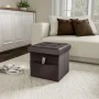 Lavish Home 15-inch Folding Tufted Faux Leather Storage Ottoman with Pocket (Brown) - Image 6