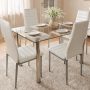 Ktaxon Glass Dining Table Set for 4, Kitchen Table Set & 4 PU Padded Chairs, Dining Room Set for Dinner, Silver & White - Image 2