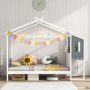 Twin/Full Bed Frame with House Roof Canopy and Fence for Kids - Twin Size - Image 2