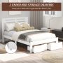 Full Bed Frame with 2 Drawers, UHOMEPRO Pine Wood Platform Bed Frame Storage Bed for Bedroom, Modern Full Size Bed Frame with Headboard, Wood Slats Support, No Box Spring Needed, White - Image 6