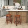 24/29 Inch Swivel Bar Stool Set of 2 with Upholstered Seat and Rubber Wood Frame - Image 1