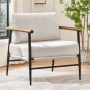 Yaheetech Modern Upholstered Boucle Accent Chair with Metal Frame for Living Room, Ivory - Image 1