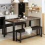 LTTROMAT Dining Table Set for 4, Faux Marble Kitchen Table Set with 2 PU Leather Benches, Breakfast Nook Set for Small Spaces, 3 Piece Farmhouse Dining Room Table Set, Rustic Brown - Image 1