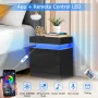 Hommpa 2 Drawer Modern Nightstand with RGB LED Light High Gloss Bedside Tables for Bedroom Black - Image 2