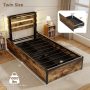 Twin Size Bed Frame with Drawers LED Lights and USB Ports - Image 3