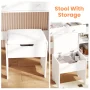 39.8" White Vanity Desk with Mirror and Lights, Modern Makeup Table with Charging Station and Storage - Image 3