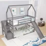 EUROCO Twin House Bunk Bed with Staircase for Kids Teens Bedroom, Solid Wood Bunk Bed with Storage, Gray - Image 2