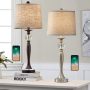 BOBOMOMO USB Metal Crystal Table Lamp 28'' Set of 2 Modern Living Room Bedroom Nightstand Desk Lamp(Brown) - Image 4