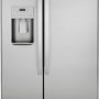 GE - 36 in. Wide 25.1 Cu. Ft. Side-By-Side Refrigerator with External Ice & Water Dispenser - Stainless Steel - Image 1