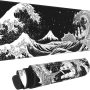 Black and White Japanese Waves Sea Dragon Gaming Mouse Pad XL, Extended Large Mouse Mat Desk Pad, Stitched Edges Mousepad, Long Mouse Pad, 31.5 X 11.8 Inch - Image 1