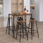 5 Pieces Bar Table and Stools Set with Wine Rack and Glass Holder - Image 1