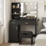 VEANERWOOD Makeup Vanity with Lighted Mirror & Power Strip, Modern Vanity Table Set with 2 Drawer, for Bedroom Bathroom,Black - Image 6