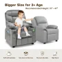 Gymax Kids Youth Recliner Chair Velvet Fabric w/Cup Holder & Side Pocket Grey - Image 6