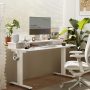 FEZIBO 40 x 24 Inch Height Adjustable Electric Standing Desk with Double Drawer, Stand up Home Office Computer Desk with 4 Height-Adjustable Feets & 2 Hooks, White - Image 2