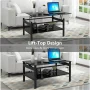Sumdeal Lift Top Coffee Table,Glass Coffee Table with Storage Shelf & Metal Frame,Coffee Table Lift Top, Lift Tabletop Dining Table for Home Living Room, Office - Image 2