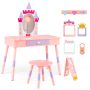 Kids Princess Vanity Table and Stool Set with Drawer and Mirror - Image 3