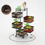 Fruit and Vegetable Basket for Kitchen No Assembly, Rotating Storage Rack,Bathroom Storage Shelf, Kitchen Organizers and Storage Cart on Rolling Wheels(Black, 5 Tier-Square) - Image 6