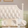 Homfa Full Size Upholstered Canopy Bed Frame for Bedroom, 2 Storage Drawers Platform Bed, Canopy Bed Curtain Not Included, Beige - Image 4