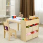 Kids Art Table and Chair Set with 2 Chairs Wooden Craft Table with Storage Shelves, Canvas Bins, Paper Roll, Kids Playroom Table - Image 2