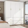 White Wood 63 in. W 4-Door Big Wardrobe Armoires with Hanging Rod, Drawers, Storage Shelves 74.2 in. H x 20.6 in. D - Image 1
