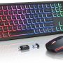 Wireless Keyboard and Mouse Combo, RGB Backlit, Rechargeable & Light Up Letters, Full-Size, Soft Typing, Sleep Mode, 2.4GHz Quiet Keyboard Set for Mac, Windows, Laptop, PC, Trueque KM42Pro (Black) - Image 1
