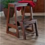 Walnut Wooden Folding Step Stool Seat 2 Tier Platform Ladder Kitchen Office Home - Image 4