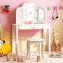 Kids Vanity Table Set with Tri-Folding Mirror and Large Drawer - Image 2