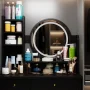 5-Drawers Black Wood Makeup Vanity Set Dressing Desk W/Stool, LED Round Mirror and Storage Shelves - Image 6