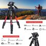 55" Tripod Q111 Travel Camera Tripod with 3-Way Pan Head and Phone Holder Mount for Gopro,Projector,Smartphones Webcam,Spotting Scopesto Live Broadcast and DSLR EOS Canon Nikon Sony Samsung(Red) - Image 4
