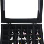 Sky Piea 24 Grid Velvet Glass Jewelry Box Jewellery Organiser Earring Ring Storage Holder Case Box (Black) - Image 4