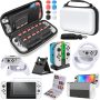 All in 1 Accessories Kits for Switch OLED 2021 Model:Case & Screen Protector, Hand Grips & Racing Wheels for Joy con, Controller Charger Dock, Carrying Case & More -White - Image 4