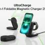 Belkin - 3-in-1 Foldable Magnetic Charging Stand, 25W Qi2, MagSafe compatible, charge iPhone, compact travel-friendly design - Black - Image 2