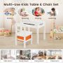 White Wood Activity Kids Table and Chair Set with Storage Space - Image 5
