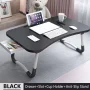 PHANCIR Foldable Lap Desk, 23.6 Inch Portable Wood Laptop Desk Table Workspace Organizer Bed Tray with iPad Slots, Cup Holder and Drawer, Anti-Slip for Working Reading Writing, Eating, Watching-Black - Image 1