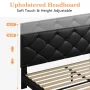 Queen Bed Frame with Upholstered Faux Leather Headboard, UHOMEPRO Platform Bed Frame with Wood Slat Support, No Box Spring Needed, Black - Image 3