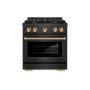 30 in. Wide 4 Burner ZLINE Autograph 4.2 cu. ft. Manual Clean Freestanding Gas Range with Gold Accents - Black Satin Stainless Steel - Image 1