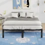 Simenmax Full Size Metal Platform Bed Frame with Headboard and Footboard, Heavy Duty Mattress Foundation with Steel Slats Support, Black - Pattern: koke - Image 2