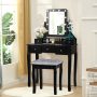 Vanity Dressing Table Set with 10 Dimmable Bulbs and Cushioned Stool - Black - Image 1