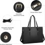 Laptop Bag for Women 15.6 Inch Crocodile Leather Tote Bag Water-resistant Work Briefcase Business Computer Shoulder Bag for Travel Teacher Nurse Professional Handbag,Black - Image 4