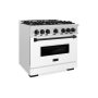 ZLINE - 36 in. Wide 6 Burner 5.2 cu. ft.  Autograph Classic Dual Fuel Freestanding Range with White and Black Accents - White - Image 2