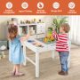 Kids Multi Activity Play Table Wooden Building Block Desk with Storage Paper Roll - White - Image 5