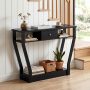 Brown Console Hall Table with Storage Drawer and Shelf - Image 1